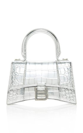 Hourglass XS Embellished Croc-Effect Leather Top Handle Bag by Balenciaga | Moda Operandi