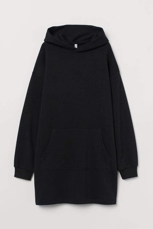 Hooded Sweatshirt Dress - Black
