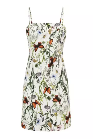 Botanical floral & butterflies stretch cotton mini dress