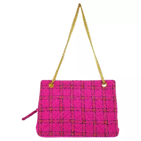 Chanel 1994 Vintage Tweed Barbie Pink Classic Bag Featured in Emily in Paris For Sale at 1stDibs