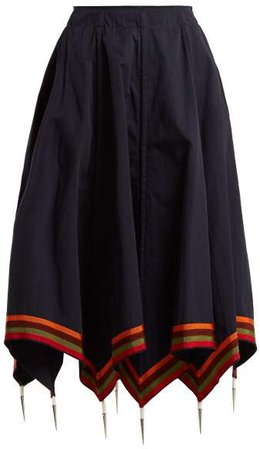 Handkerchief Hem Cotton Skirt - Womens - Navy