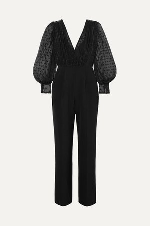 Black Bernadette cady and embroidered tulle jumpsuit | Saloni | NET-A-PORTER