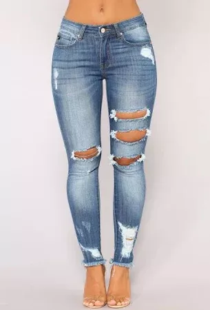 Female's Chicago Distressed Skinny Jeans - Medium Blue Wash (Size 15)