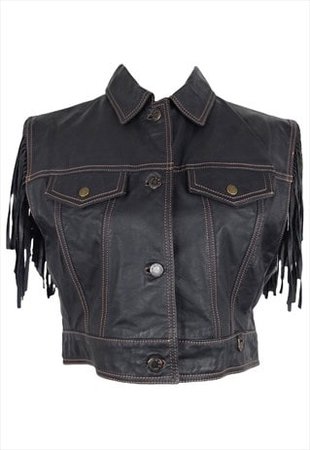 Vintage Leather Vest 80s Western Glam Rock Black Fringed | Thee Cultivator | ASOS Marketplace