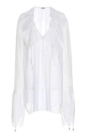 Oversized Pearl-Embellished Broderie Cotton Shirt by Loewe | Moda Operandi