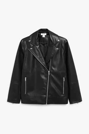 Faux leather biker jacket - Black magic - Coats & Jackets - Monki DK