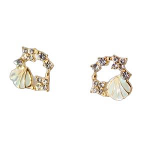 Seashell Earrings - Summer Beach Night Crystal Stars with Blue Seashells - Sterling Silver Stud Earrings - free gift box