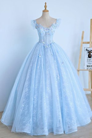 Light Blue Lace Cap Sleeve Long Sweet 16 Prom by prom dresses on