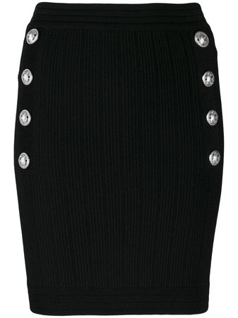 Black Balmain Embossed Button Skirt | Farfetch.com