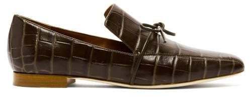 X Roksanda Celia Crocodile Effect Leather Loafers - Womens - Khaki