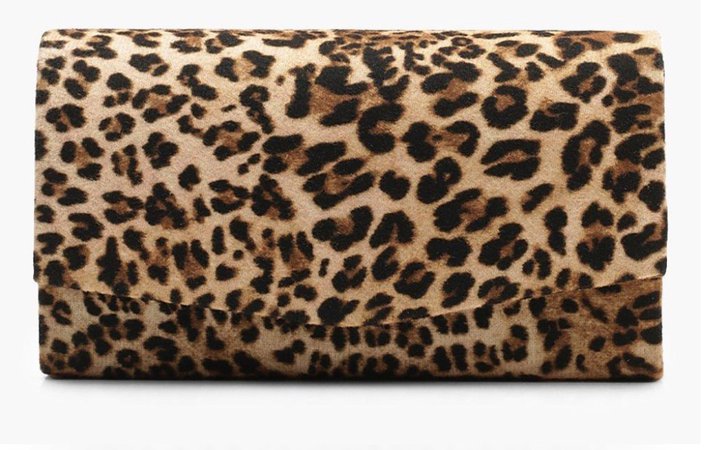 Structured Leopard Envelope Clutch Bag & Chain | Boohoo
