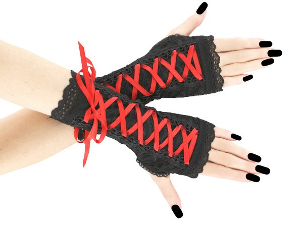 gothic fingerless gloves red and black - Google Search