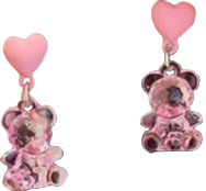 pink clear bear earrings with hearts