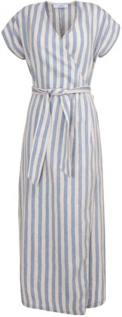 A-line Clothing - Blue Wrap Linen Dress