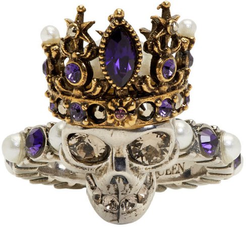 Alexander McQueen: Silver & Gold Queen Ring | SSENSE