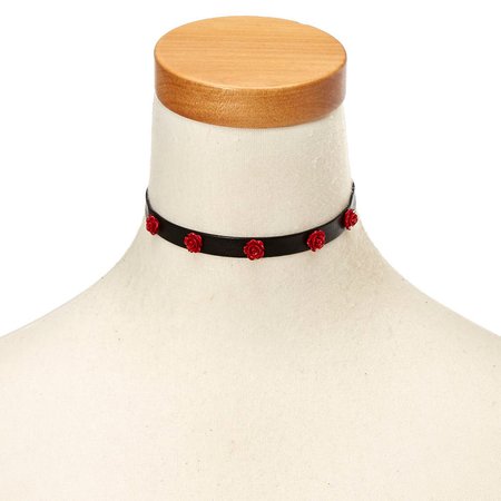 Black Faux Leather & Carved Roses Choker Necklace | Claire's US