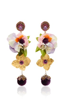 Divine Floral Gold-Tone Drop Earrings by Ranjana Khan | Moda Operandi