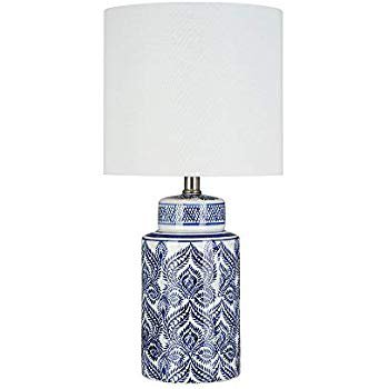 Ravenna Home Global Ceramic Table Lamp, Bulb Included, 20"H, Blue and White Stylized Fan Design - - Amazon.com