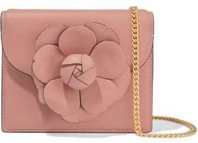 Floral-appliqued Leather Shoulder Bag