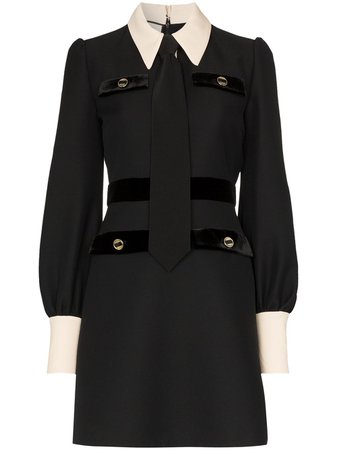 Black Gucci Shirt And Tie Wool Dress | Farfetch.com