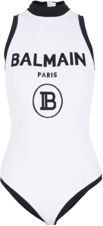 White knit bodysuit with Balmain logo