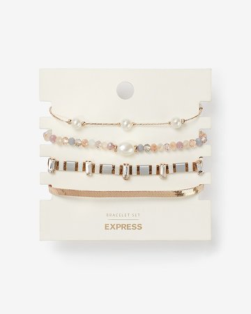 Set Of Four Pearl Stone & Chain Bracelets
