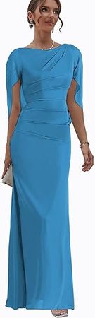 Amazon.com: Women's Chiffon Mother of The Bride Dresses for Wedding Round Neck Formal Dress Long Evening Gown with Cape : Clothing, Shoes & Jewelry