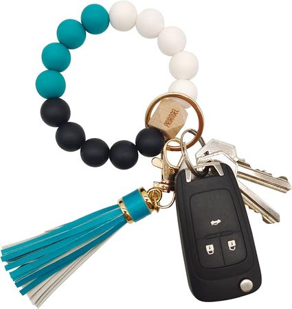 PRIANGEL Silicone Key Ring Bracelet for Women Beaded Wristlet Keychain House Car Keys Rings Holder with Tassel at Amazon Women’s Clothing store