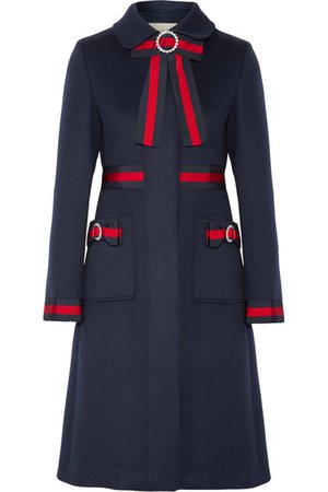 Gucci | Embellished grosgrain-trimmed wool coat | NET-A-PORTER.COM
