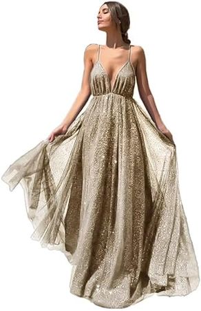 Amazon.com: Sequin Prom Dresses 2023 Spaghetti Straps Deep V-Neck Sparkly Mermaid  Formal Evening Party Gowns: Clothing, Shoes & Jewelry