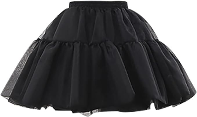 FERE8890 Women'S Petticoat 50s 2 Levels Hoopless Short Length Tulle Crinoline Underskirts Dress Bubble Skirt Above Knee (Black) at Amazon Women’s Clothing store