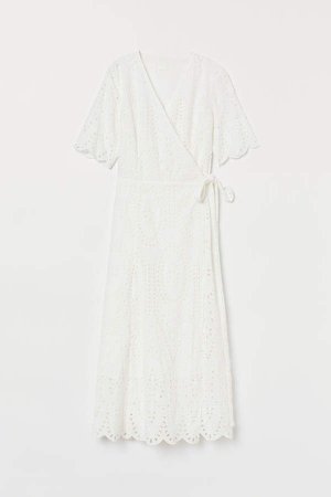 Embroidered Wrap Dress - White
