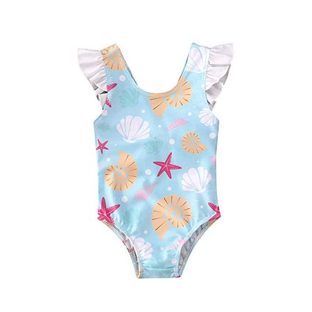 Amazon.com: Fiomva Infant Toddler Baby Girls Swimsuit Sunflower Ruffle Bottom One-Piece Swimwear Bathing Suit Tankini (Shell Starfish Print Swimsuit, 2-3T): Clothing