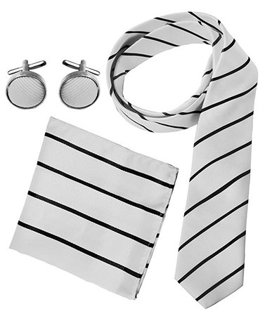 Amazon.com: Peach Couture Men's Silk Feel Necktie Cufflinks Pocket Square Handkerchief Set (Stripe, White/Black): Clothing
