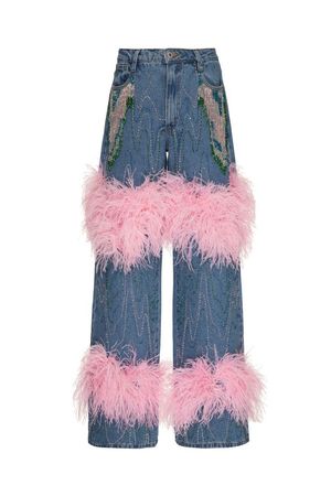 jeans with pink fuzzy