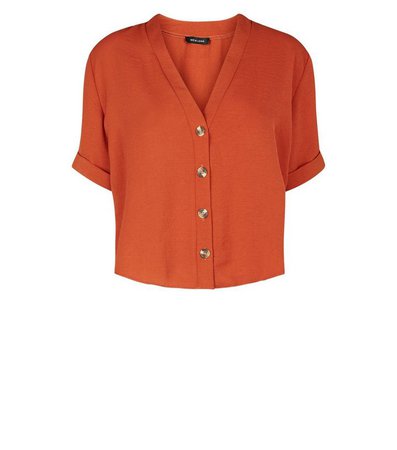 Orange Herringbone Button Front Boxy Shirt | New Look