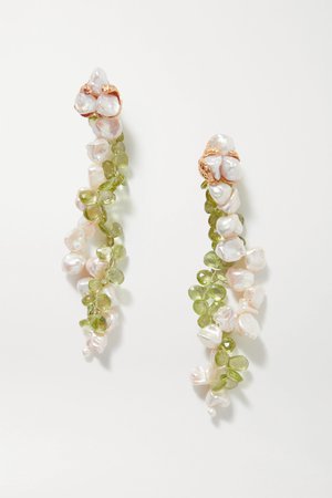 Gold Spring Vine gold-plated, pearl and peridot earrings | Pacharee | NET-A-PORTER