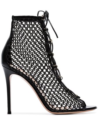 Gianvito Rossi black 105 net lace-up leather boots $995 - Buy SS19 Online - Fast Global Delivery, Price