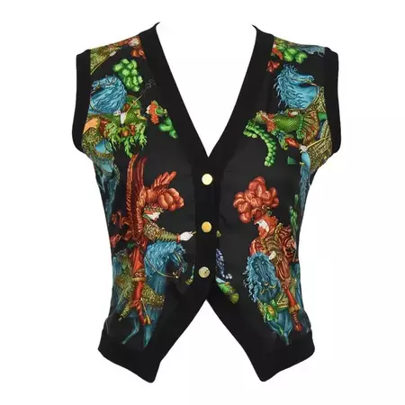 1990's Hermes Knit and Silk Vest For Sale at 1stDibs | silk vest cardigans, decorative vest, hermes clothing tag