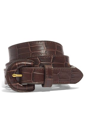 Madewell Croc Embossed Leather Wrapped Buckle Belt | Nordstrom