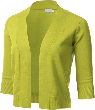 Womens Classic 3/4 Sleeve Open Front Cropped Cardigan LEMONYELLOW L at Amazon Women’s Clothing store