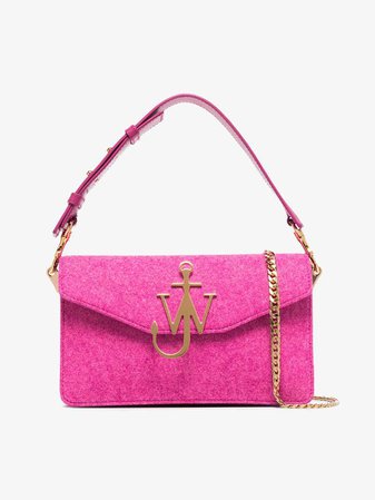 JW Anderson pink hibiscus logo felt shoulder bag | Shoulder Bags | Browns