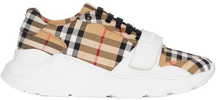 white, yellow and black Vintage Check Cotton Sneakers