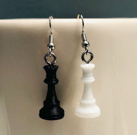 Queen Chess Piece Earrings Black & White | Etsy