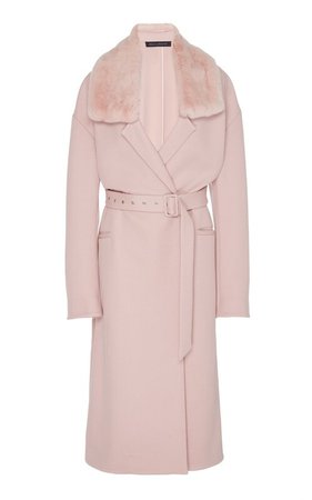 Sally LaPointe Double-Breasted Detachable Fur Collar Coat