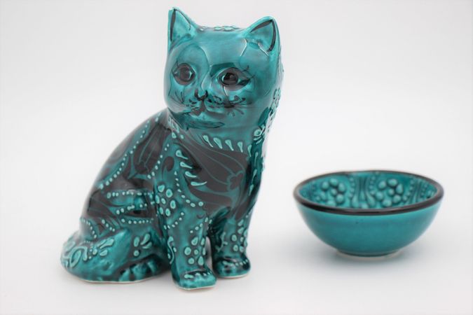 Hand Painted Large Turkish Ceramic Cats - Turquoise - Nirvana