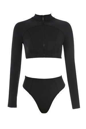 Clothing : Swimwear : 'Oracle' Black Long Sleeved Rash Guard Bikini