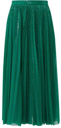 Sequinned Pleated Midi Skirt - Womens - Green