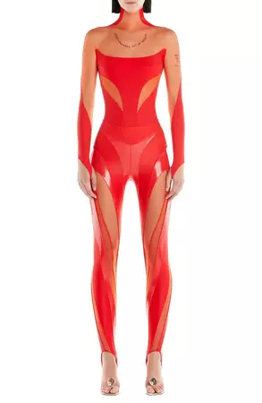 MUGLER Illusion Off the Shoulder Bodysuit | Nordstrom