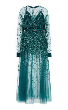 Bead-Embroidered Tulle Midi Dress By Elie Saab | Moda Operandi